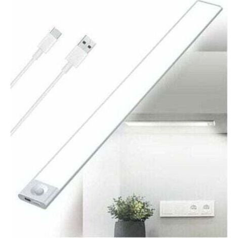 Lámpara LED para Armario con Sensor de Movimiento Recargable, Luz Tricolor, Inalámbrica, 40 cm, Escalera, Lámpara Interior, Tira LED 3 Modos, USB, Regulable, Cocina Vestidor Pasillo Camping Bodega