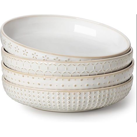 Assiette Creuse en Grès Bols à Pâtes Beige 24cm Bols à Soupe Assiette Salade (1/5)