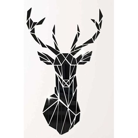 3D Art du Cerf Muraux Sticker Mural Murale Wall Stickers Autocollants Autocollant DIY Arts Decor Décoration Murale Mural Muraux Wall tête de Cerf Animaux Foret Acrylique Sticker (Noir, 43 26 CM) (1/4)