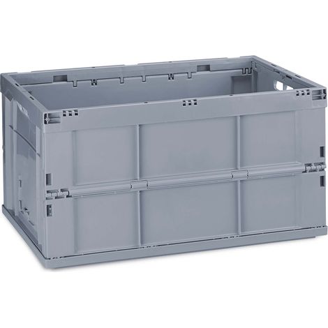 Relaxdays Profi Klappbox, stabil, Gewerbe, hochwertiger Kunststoff, Qualität, 60L, Kiste, HBT 31,5 x 58,5 x 40 cm, grau