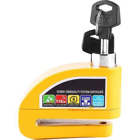 Verrou antivol disque frein moto scooter vélo avec alarme sécurité système jaune (1/5)