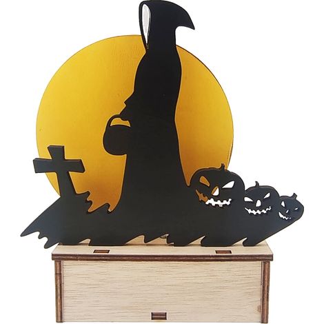 Ornement Halloween - Veilleuse En Bois Forme Fantôme Sorcière Faucheuse - Décoration Intérieure Bureau Salon Chambre - Lot De 3 (1/5)