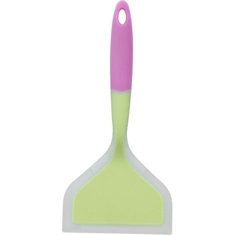 Espátula de cocina de silicona transparente bicolor, espátula de boca ancha para freír, espátula para crepes, cuchara para freír para cocinar en casa (cabezal de espátula verde) (1/5)