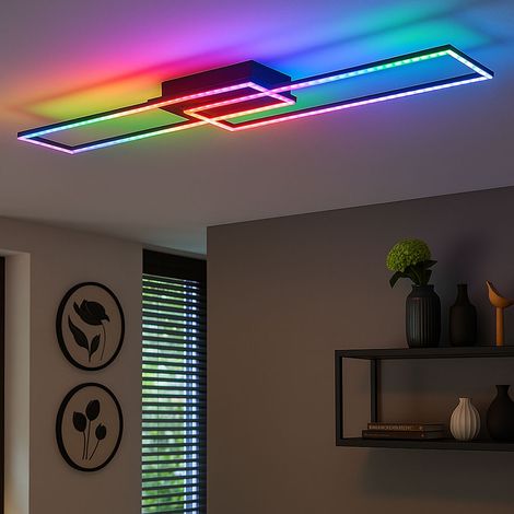Plafonnier LED Lampe de salon dimmable Télécommande RGB Rainbow changement de couleur, couleur de lumière réglable, 40W 3200lm blanc chaud-blanc froid, LxlxH 121x72x6,4 cm (1/5)