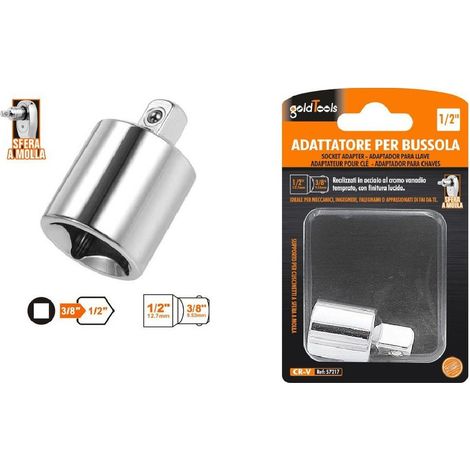 Kaela - Adattatore Attacco Quadrato 3/8" Per Chiavi A Bussola 1/2" Sfera A Molla 57217 - (1/2)