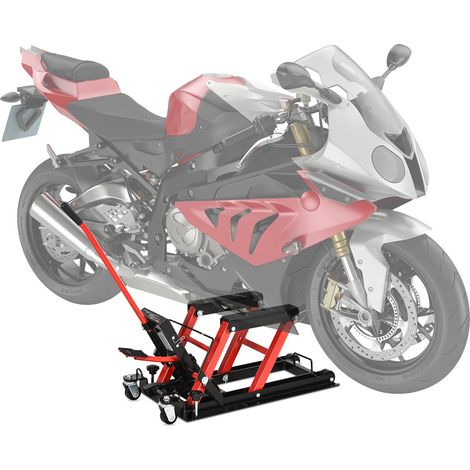 Hydraulischer Motorradheber, 680 kg Tragkraft, ATV-Heber für Garage/Rennstrecke, höhenverstellbar 24–36 cm mit rutschfester, robuster Plattform, 110 x 36 x 67 cm, Schwarz und Rot