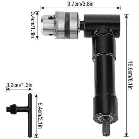 Mandrin de perceuse à angle droit, mandrin à angle droit 90 auto-serrant, arbre électrique de 1 à 10 mm, outil d'extension de perceuse, pour espace de travail dans les coins étroits (1/5)
