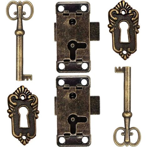 2 Pcs Serrure De Porte D'Armoire Antique Serrure Meubles Verrous Pour Placards DéCoratifs Serrure Avec Clé Trou De Serrure Pour BoîTe En Bois Bijoux Anciens Maquillage Valise Tiroir De Meubles (1/5)