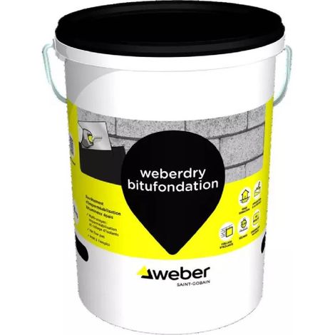 Weber Saint-Gobain Revêtement imperméabilisant bitumineux pour fondations et collage d'isolants, 25kg, prêt à l'emploi et facile d'application, protection anticorrosion métal et bois, WEBERDRY BITUFON