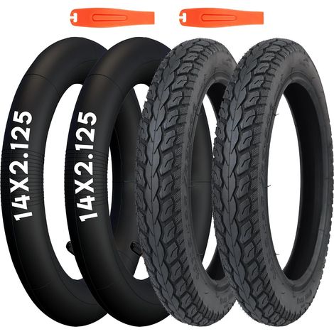 Lot de 2 pneus de vélo électrique 14 x 2.125 14" 57-254 + 2 chambres à air 14 x 1,75/2,125 AV32 mm + 2 démonte-pneus (1/5)