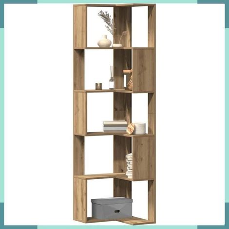 852590 Bibliothèque d'angle 5 niveaux chêne artisanal bois ingénierie
