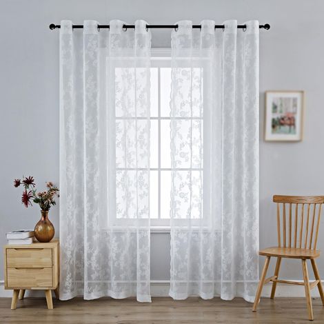 Rideaux Transparents en Dentelle Blanche pour Salon - Ensemble élégant de Rideaux translucides filtrant la lumière pour Bureau (2 Panneaux, 140 x 160 cm) (1/5)