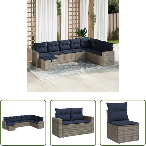 vidaXL Canapé en résine -  Salon de jardin 8 pcs avec coussins gris résine tressée (1/5)