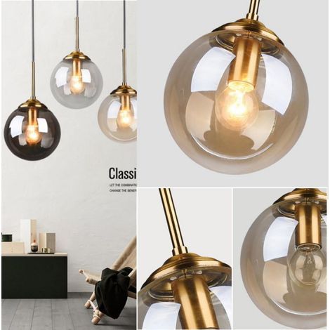 Industrielle Retro-Loft-Pendelleuchte mit Glaskugel, 15 cm, bernsteinfarbener Cluster-Kronleuchter mit Messingbeschlägen, ohne Befestigungsmaterial (1/5)