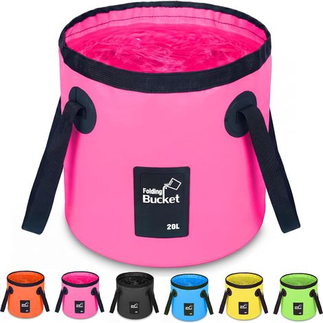 Conteneur d'eau pliable - Seau 20L portable - Pour laver linge et vaisselle - Camping, extérieur-Rose (1/5)