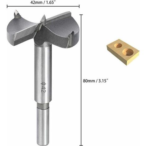 Punte per trapano per legno, fresa in metallo duro da 42 mm, per l'installazione di porte, cassetti e pannelli in compensato sferici, consentono di realizzare rapidamente fori puliti e a fondo piatto  (1/4)