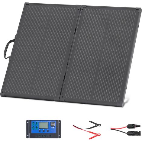 Mophorn Pannello solare pieghevole da 100 W con struttura, modulo fotovoltaico monocristallino portatile di tipo N a 16 BB, caricatore solare impermeabile IP67 con controller PWM da 30 A e uscita MC4