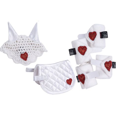 Taglia unica, bianco e blu scuro: Set fasce cuffia e sottosella giocattolo per cavallini peluches Cuddle Pony