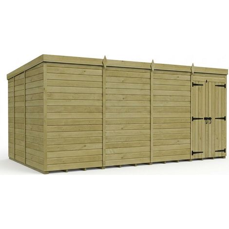 16ft x 9ft Pent Garden Shed Double Door No Windows - Pressure Treated Timber - L488 x W274 x H210 cm - Natural