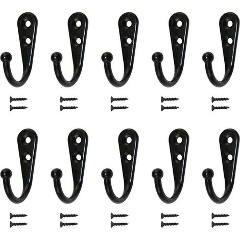 10 einfache schwarze Wandhaken, ausgestattet mit Befestigungsschrauben. (1/5)