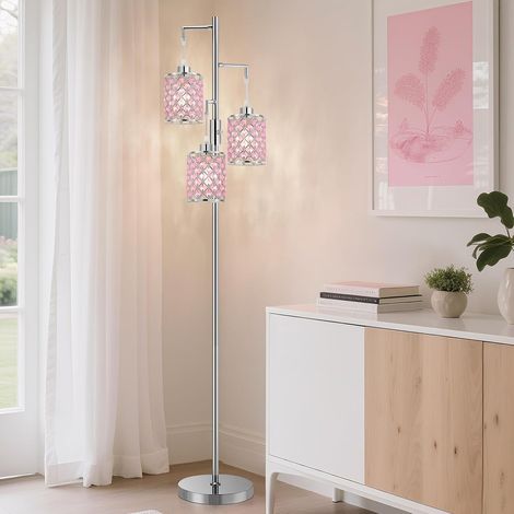 Lampadaire Rose, lampe sur pied à 3 lumières avec abat-jour en cristal K9 étincelant, interrupteur rotatif, lampe facile à assembler pour le salon, la chambre à coucher, la chambre des filles (1/5)