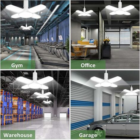 Lampada da garage a LED, 60 W E26/E27 6500 K 6000 Lm Lampada da officina, 4 pannelli regolabili deformabili, plafoniera a LED per garage, magazzino, officina, seminterrato, palestra, cucina (1/4)