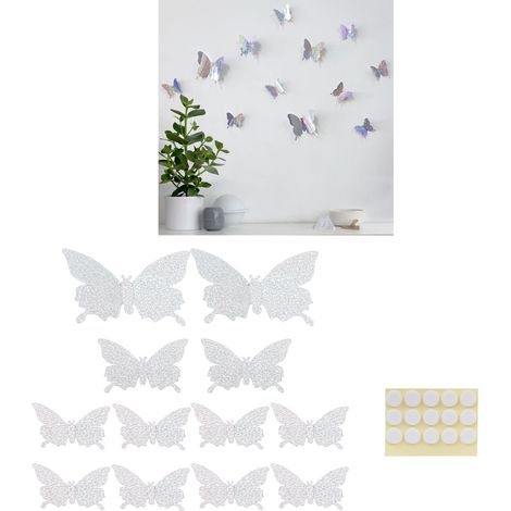 12 Autocollants 3D Brillants pour Mur, Décoration Maison Salon Mariage, Papier Peint Métallisé Argenté