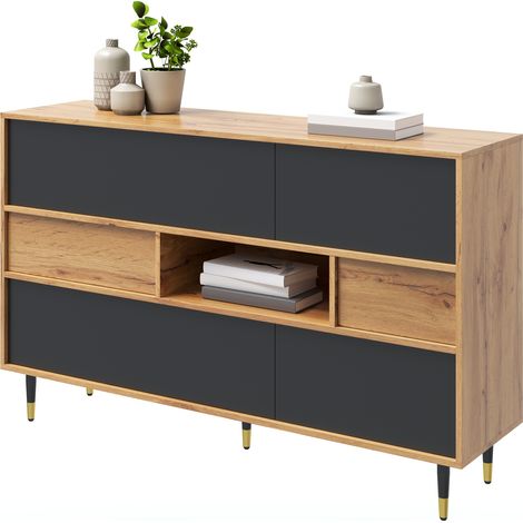 Sideboard mit 2 Schubladen, 2 Seitentüren, 2 Klapptüren und Offenem Fach für Wohnzimmer 140 x 40 x 84,5 cm (1/5)