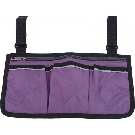 Organisateur latéral pour fauteuil roulant, sac de rangement, pochette pour accoudoir avec porte-gobelet et bande réfléchissante, pour la plupart des fauteuils roulants, déambulateurs ou déambulateurs (1/5)