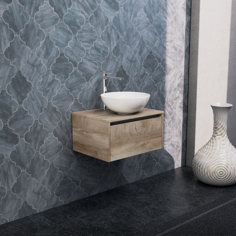 Inda - Badezimmerschrank 1 Schublade B.60 mit Aufsatzwaschbecken / Natureiche - Smeraldo (1/5)