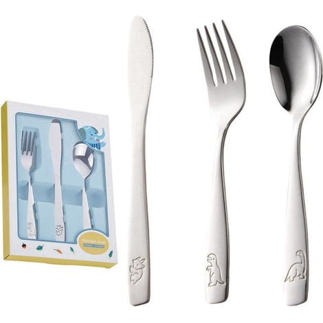 Kinderbesteck Set 3-teilig Edelstahl ab 3 Jahre, spülmaschinenfest, Geschenkbox (1/5)