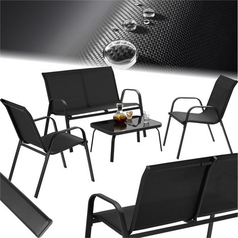 Salon de jardin pour 4 personnes tissu déperlant et table noir (1/5)