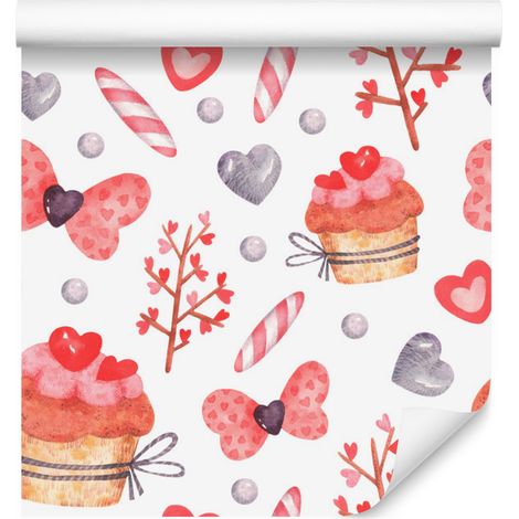 Papel pintado de cupcakes en acuarela para salón y dormitorio, 50x1000 cm. (1/5)