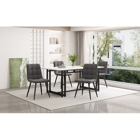 Ensemble table et chaises salle à manger moderne - Table 140x80cm noire avec 4 chaises velours gris foncé, pieds métal noir.