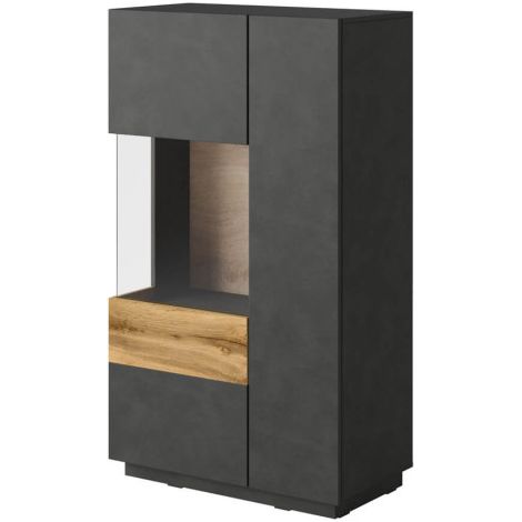 Vitrine LUMINA 2 portes dont 1 vitrée à gauche en panneaux mélaminés - Chêne