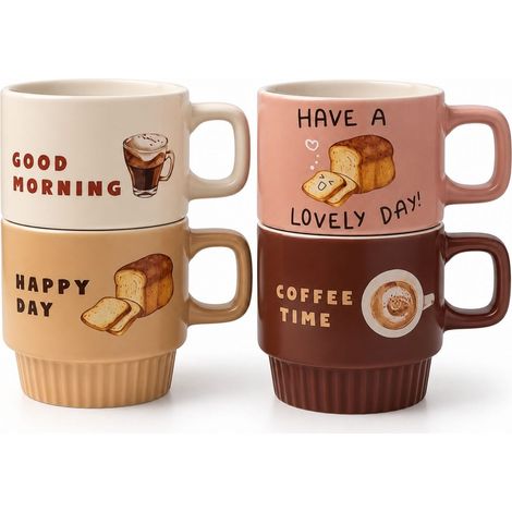 Set 4 tazze da 340 ml in porcellana New Bone China, perfette per gustare una calda tazza latte, tè e caffè lungo - Adatte per microonde e lavastovigli (1/5)