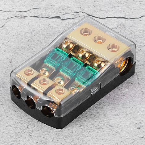 Sicherungsverteilerblock für Autoradios, 3 Ausgänge, 60 A Mini-ANL, Eingang 0/2/4 AWG auf Ausgänge 4/8/10 AWG, Kupfer + ABS (1/5)