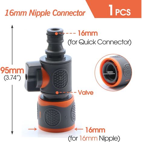 (O-1PCS) Raccord rapide pour tuyau d'arrosage 1/2 3/4 pouce, raccord d'arrêt d'eau pour lavage de voiture, joints de réparation de tubes d'irrigation 20/16 mm (1/5)