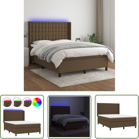 The Living Store Boxspringbett mit Matratze & LED Dunkelbraun 140x190 cm Stoff - Boxspringbett - Betten - Schlafräume - Doppelbett - Massivholzmöbel (1/5)