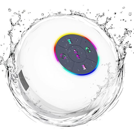 Enceinte de douche Bluetooth résistante à l'eau IPX4 avec ventouse et microphone – Éclairage LED, design flottant pour la douche, la piscine, la rivière, les voyages et les activités de plein air, cou (1/5)