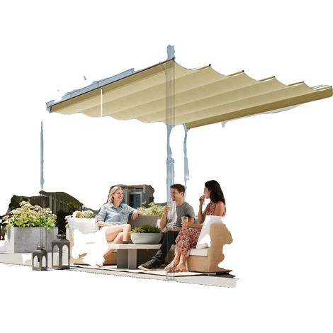 Auvent de Pergola Rétractable, 4 x 3 Mètres, Beige, Toile Résistante à l'Eau, Protection UV, Convient pour une Utilisation en Extérieur (1/5)