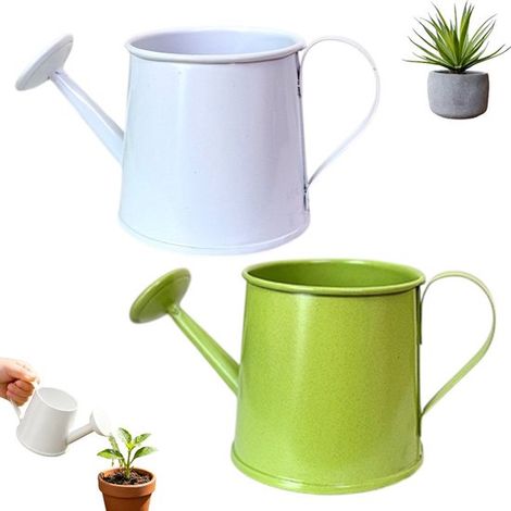 Lot de 2 arrosoirs : mini arrosoir, arrosoir à fleurs, pichet, mini arrosoir en métal (blanc et vert), petit arrosoir en fer, pichet décoratif pour plantes et intérieur, mini arrosoir multicolore (bla (1/5)