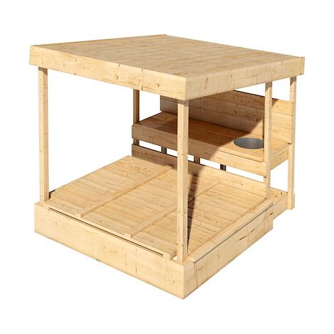 Sandkasten Max m.Dach+Matschk. B/T/H 1,21x1,40x1,22m naturbel