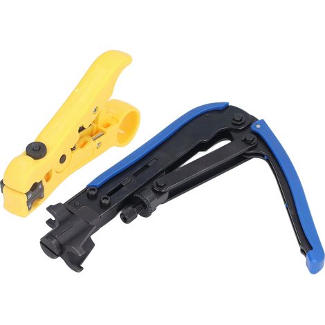 Pince à sertir multifonction, dénude-câble et outil de crimpage avec 20 connecteurs F pour câbles coaxiaux RG59 RG6, kit complet. (1/5)