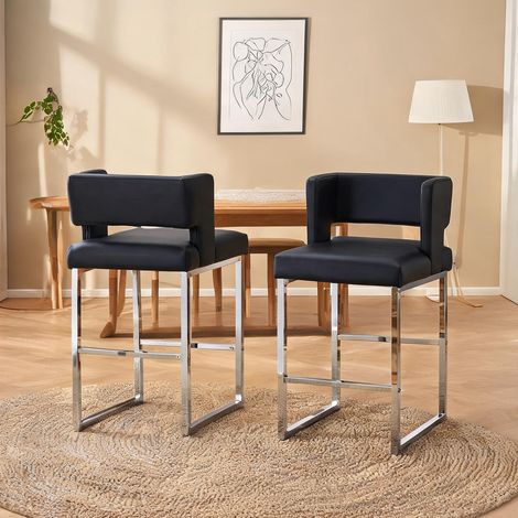 Lot de 2 tabourets de bar scandinaves noirs et argentés (1/5)