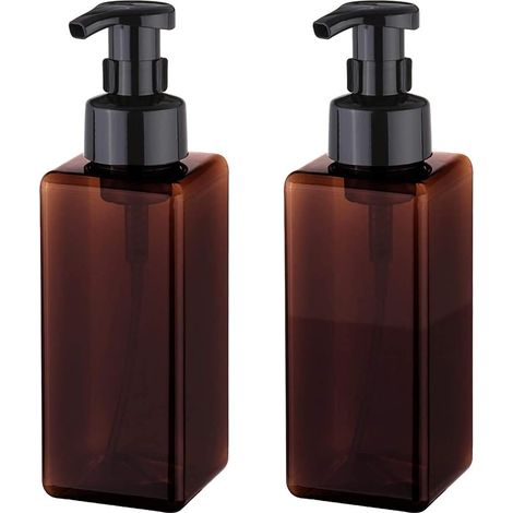 2 Pcs Distributeur Savon Moussant, 650ml Flacon Pompe Rechargeable en Plastique pour la Cuisine Salle de Bains Boîteilles de Presse Savon Liquide, Shampoing, Gel Douche - Marron-Fei Yu (1/4)