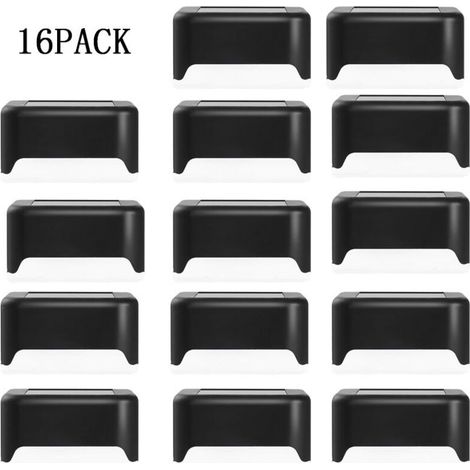 Lot de 16 lampes solaires de jardin à LED étanches pour escaliers, marches, clôture, chemin, terrasse et allée extérieure, noir (blanc chaud) (1/5)