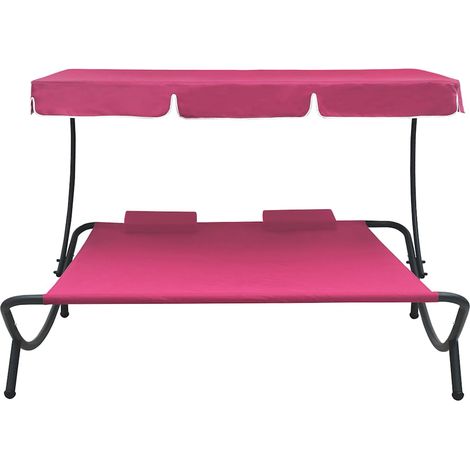 Lettino Prendisole  Sdraio con Baldacchino e Cuscini Rosa (1/5)
