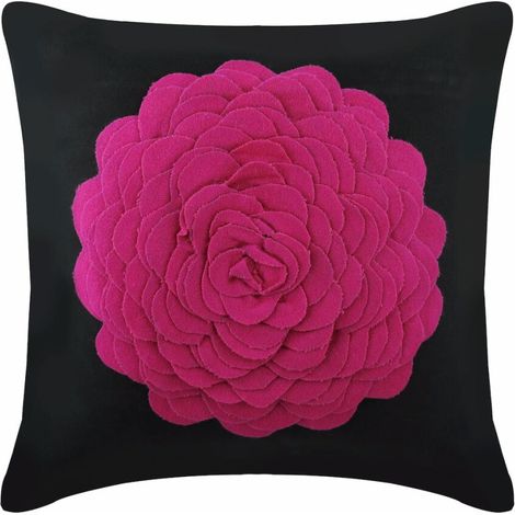 Funda de almohada de 22x22 pulgadas, gamuza sintética rosa, fieltro 3D, aplique de flor de origami rojo púrpura, estampado floral en rosa magenta.