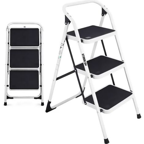 Escabeau 3 marches BM TOOLS BMT-ESC3-ACC, Haut. de travail 69 cm, se range facilement, Marches anti-dérapantes, Robuste,Durable (1/5)